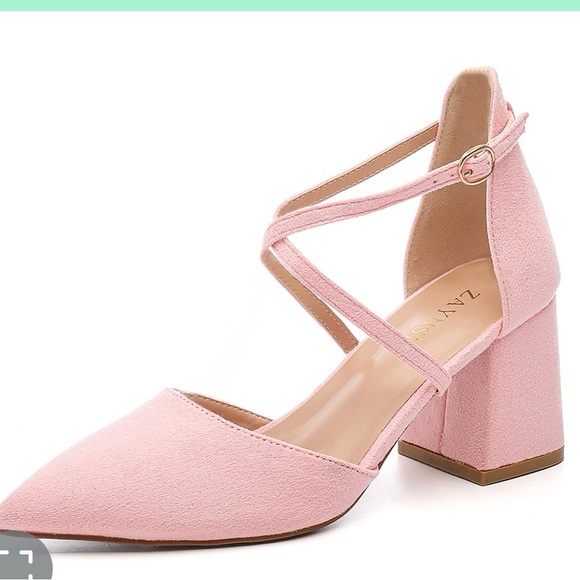 Zaynsia Shoes - Zaynsia Women’s Chunky‎ Heels Closed Pointed Toe Ankle Strap Shoes 11 Pink/Suede